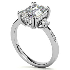 Emerald / Radiant Scroll Accent Moissanite Engagement Ring