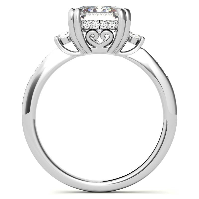 Emerald / Radiant Scroll Accent Moissanite Engagement Ring