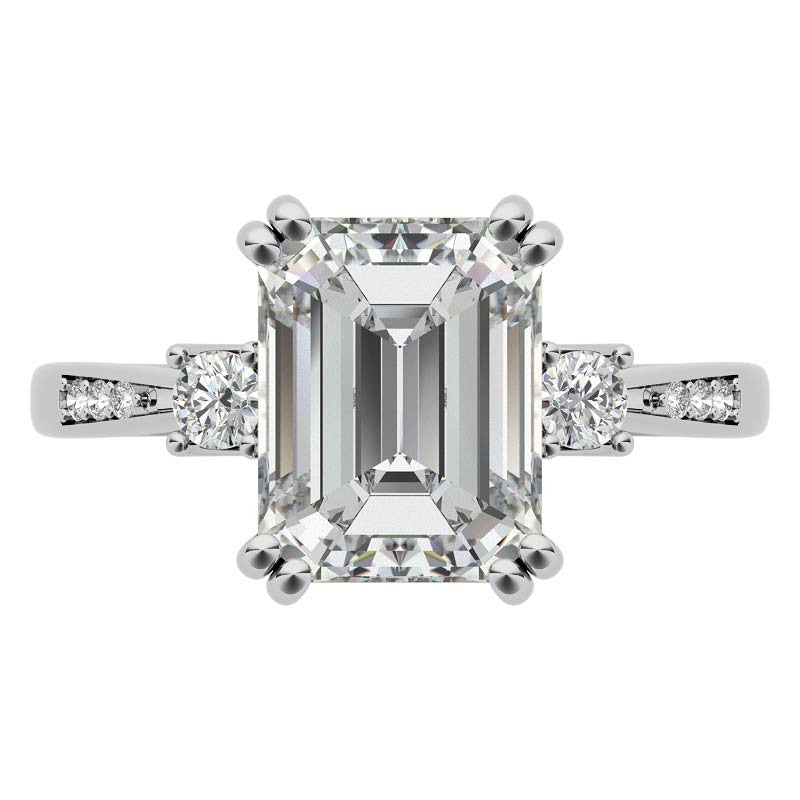 Emerald / Radiant Scroll Accent Moissanite Engagement Ring