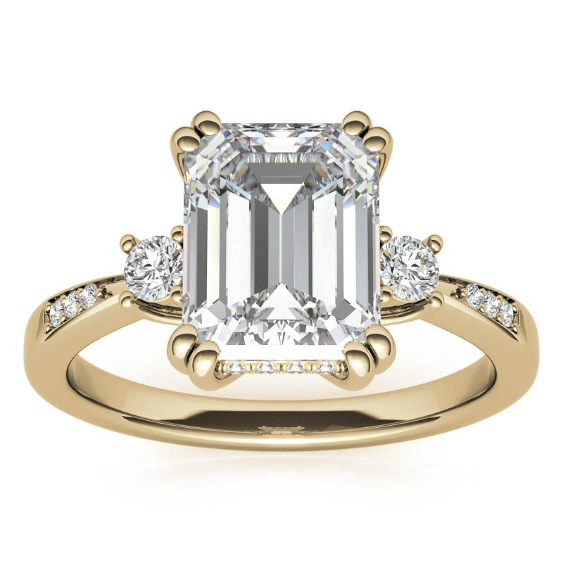 Emerald / Radiant Scroll Accent Moissanite Engagement Ring