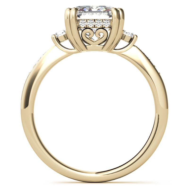 Emerald / Radiant Scroll Accent Moissanite Engagement Ring
