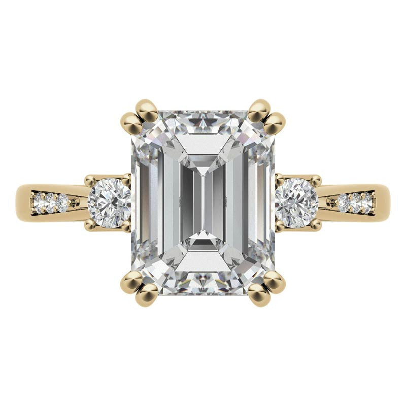 Emerald / Radiant Scroll Accent Moissanite Engagement Ring