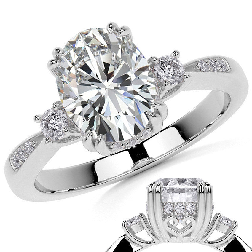 Oval Scroll Accent Moissanite Engagement Ring