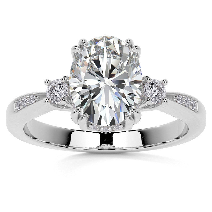 Oval Scroll Accent Moissanite Engagement Ring
