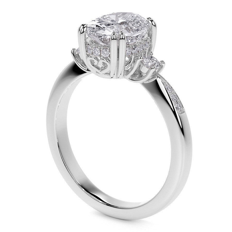 Oval Scroll Accent Moissanite Engagement Ring