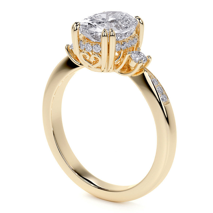 Oval Scroll Accent Moissanite Engagement Ring