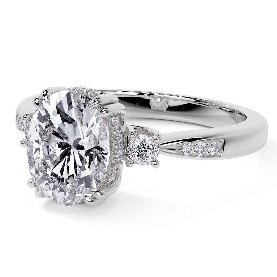 Oval Scroll Accent Moissanite Engagement Ring