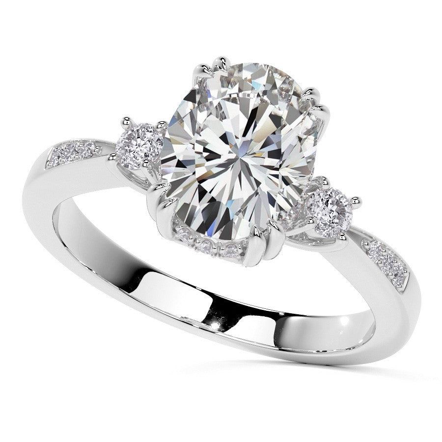 Oval Scroll Accent Moissanite Engagement Ring