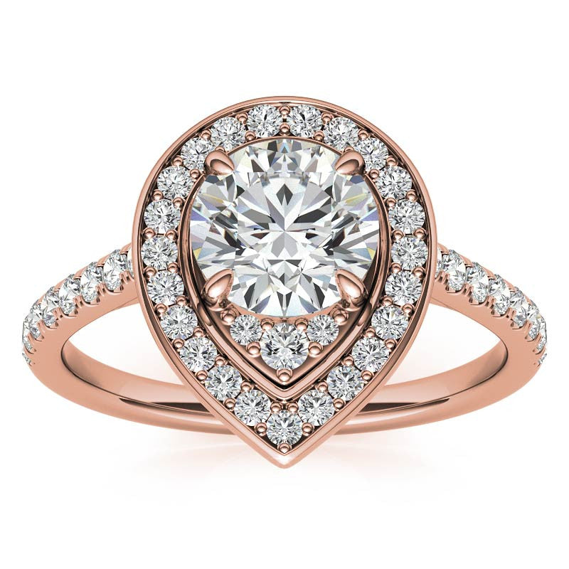 Pear Halo Shaped Round Brilliant Moissanite Engagement Ring