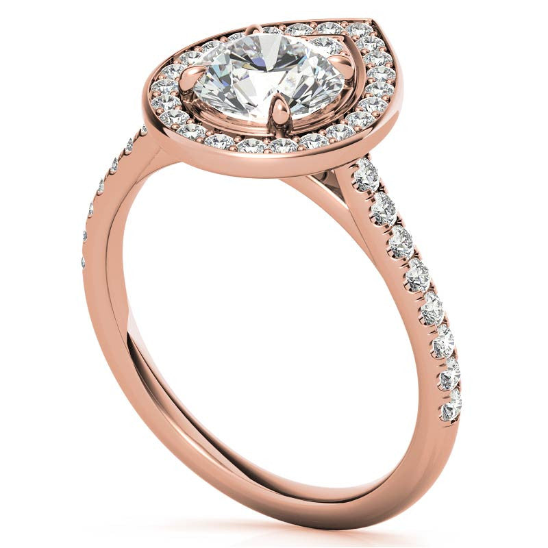 Pear Halo Shaped Round Brilliant Moissanite Engagement Ring