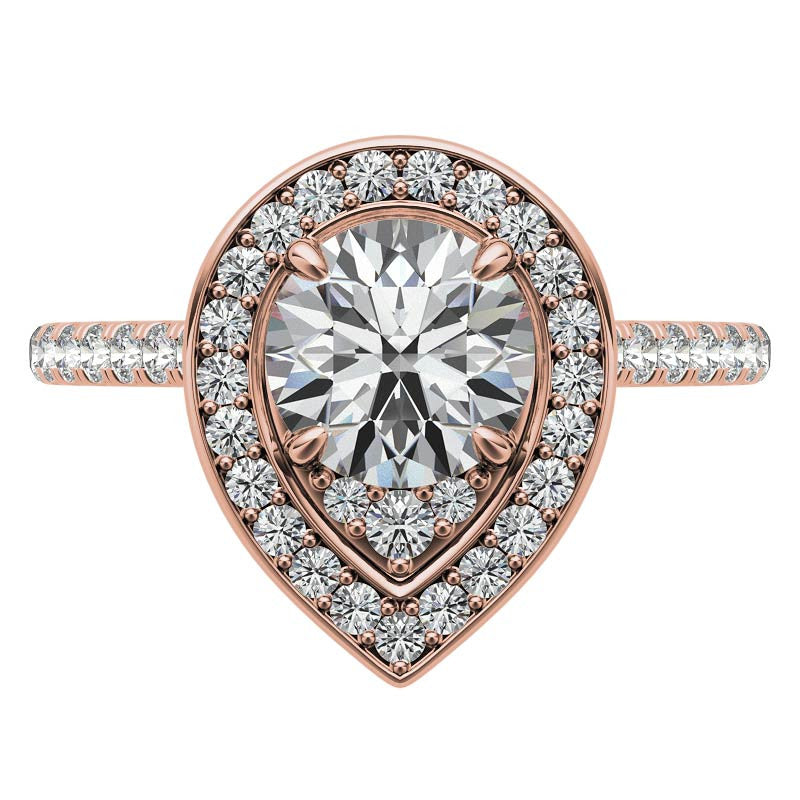 Pear Halo Shaped Round Brilliant Moissanite Engagement Ring
