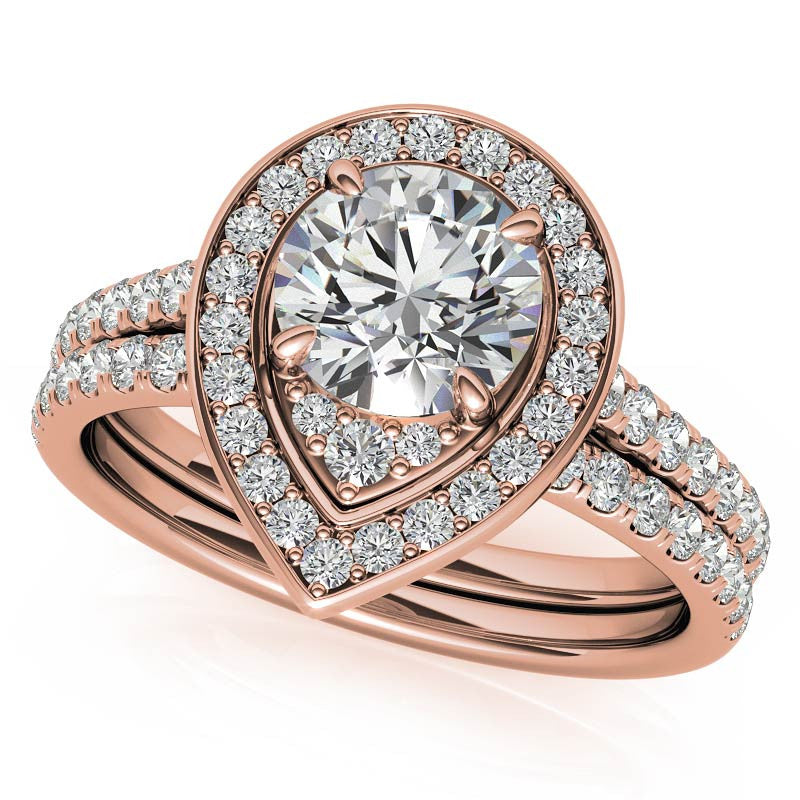 Pear Halo Shaped Round Brilliant Moissanite Engagement Ring