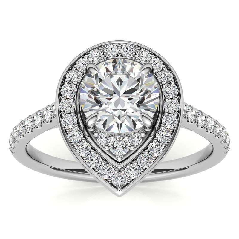 Pear Halo Shaped Round Brilliant Moissanite Engagement Ring