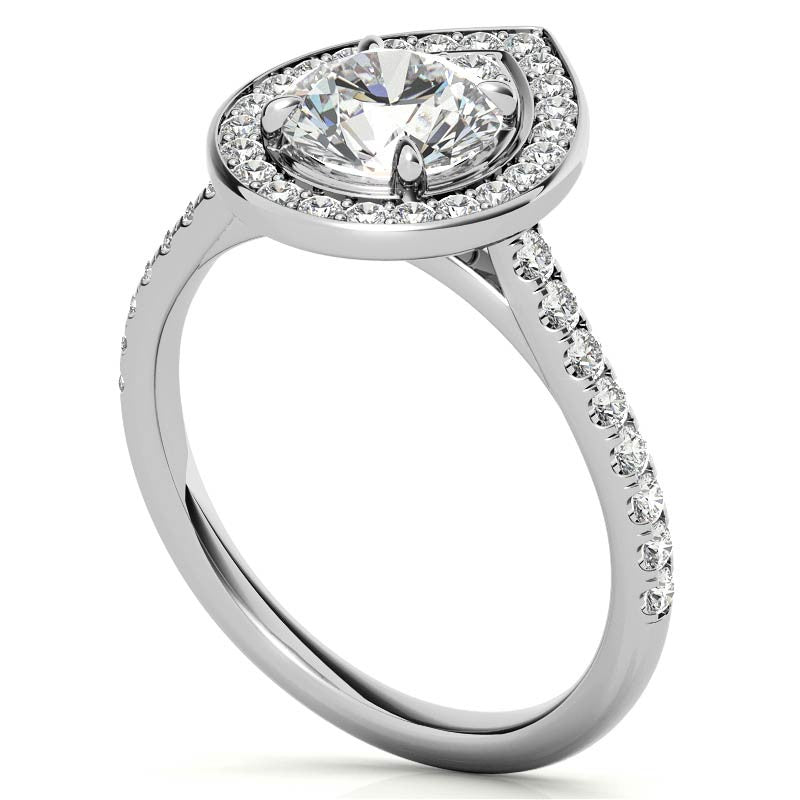 Pear Halo Shaped Round Brilliant Moissanite Engagement Ring
