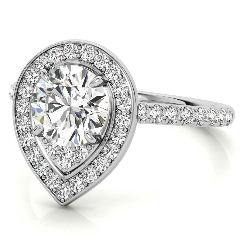 Pear Halo Shaped Round Brilliant Moissanite Engagement Ring