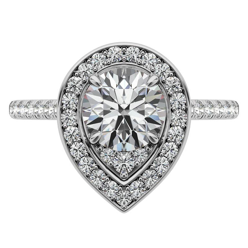 Pear Halo Shaped Round Brilliant Moissanite Engagement Ring