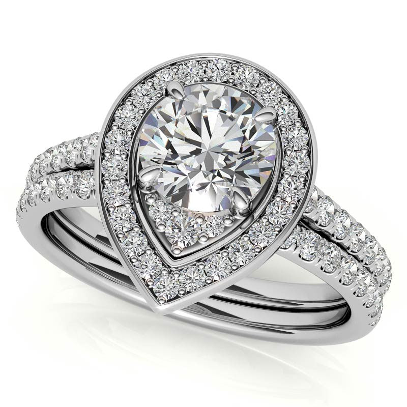 Pear Halo Shaped Round Brilliant Moissanite Engagement Ring