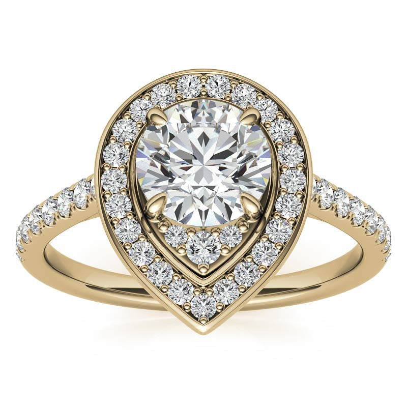 Pear Halo Shaped Round Brilliant Moissanite Engagement Ring