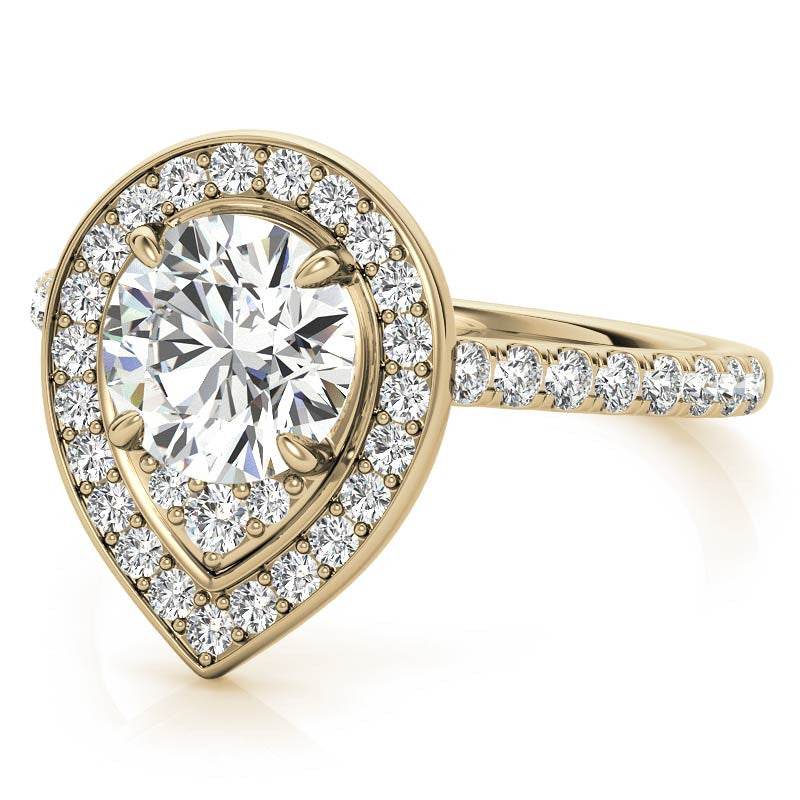 Pear Halo Shaped Round Brilliant Moissanite Engagement Ring