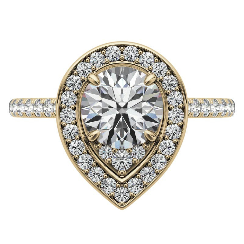 Pear Halo Shaped Round Brilliant Moissanite Engagement Ring