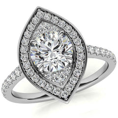 Marquise Halo Shaped Round Brilliant Moissanite Engagement Ring