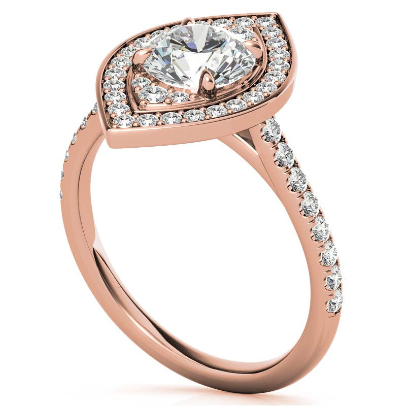 Marquise Halo Shaped Round Brilliant Moissanite Engagement Ring