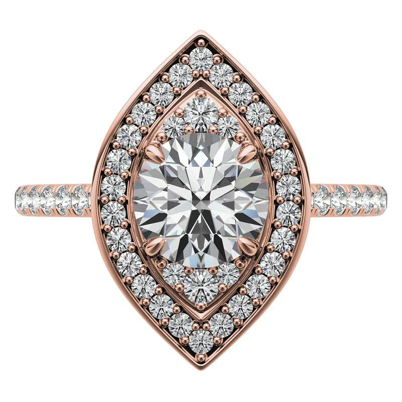 Marquise Halo Shaped Round Brilliant Moissanite Engagement Ring