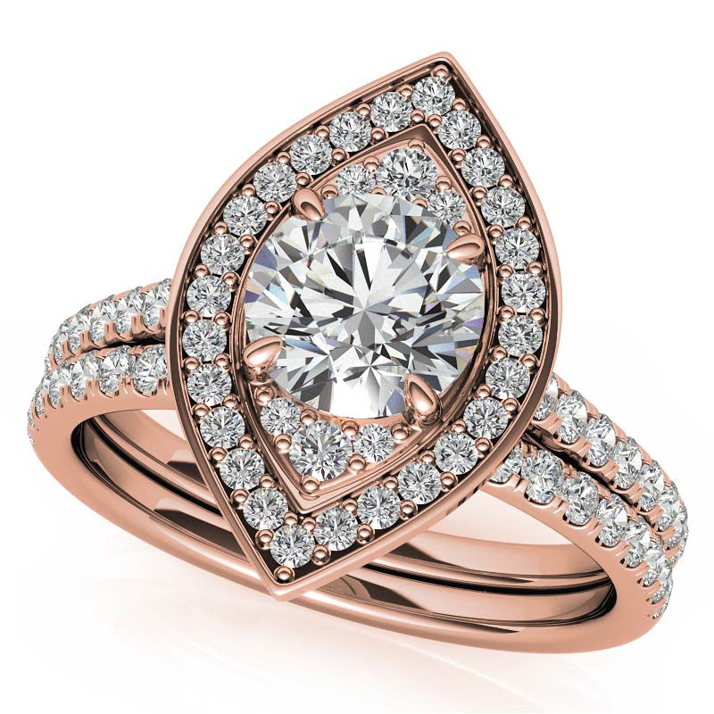 Marquise Halo Shaped Round Brilliant Moissanite Engagement Ring