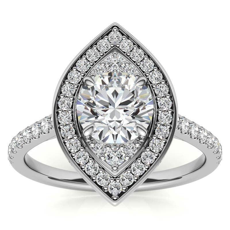 Marquise Halo Shaped Round Brilliant Moissanite Engagement Ring