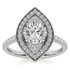 Marquise Halo Shaped Round Brilliant Moissanite Engagement Ring