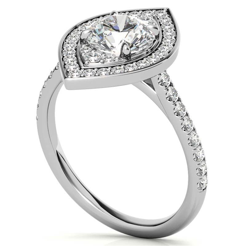 Marquise Halo Shaped Round Brilliant Moissanite Engagement Ring