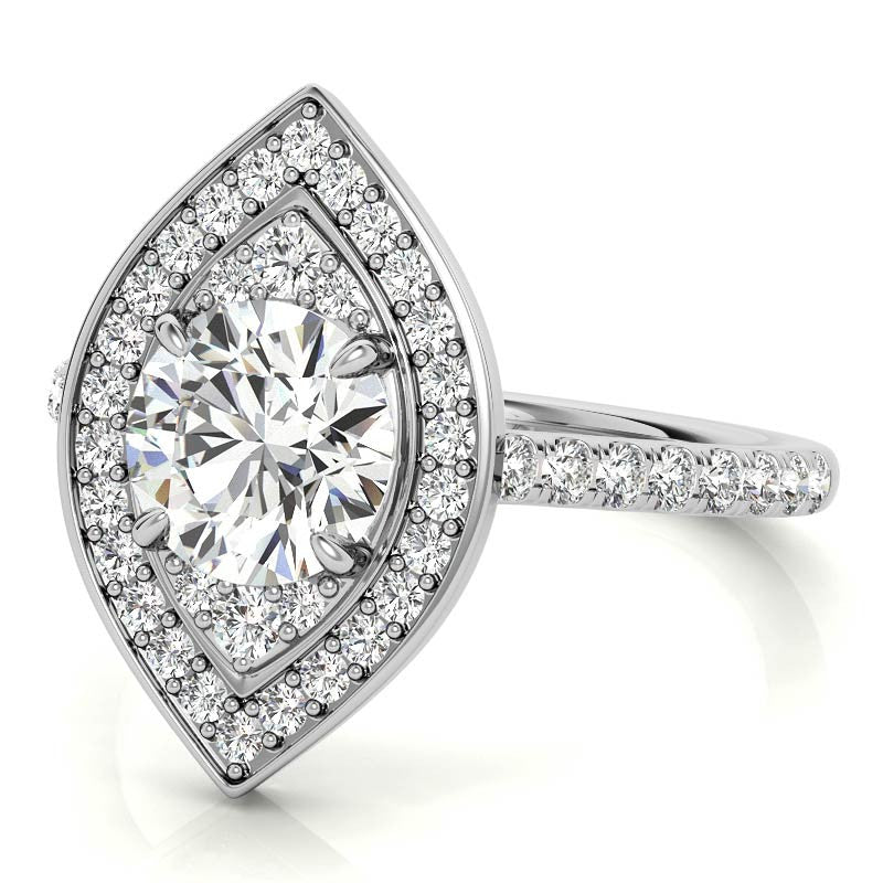 Marquise Halo Shaped Round Brilliant Moissanite Engagement Ring