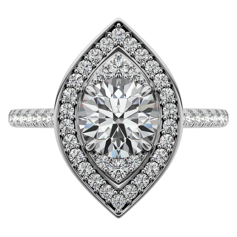 Marquise Halo Shaped Round Brilliant Moissanite Engagement Ring
