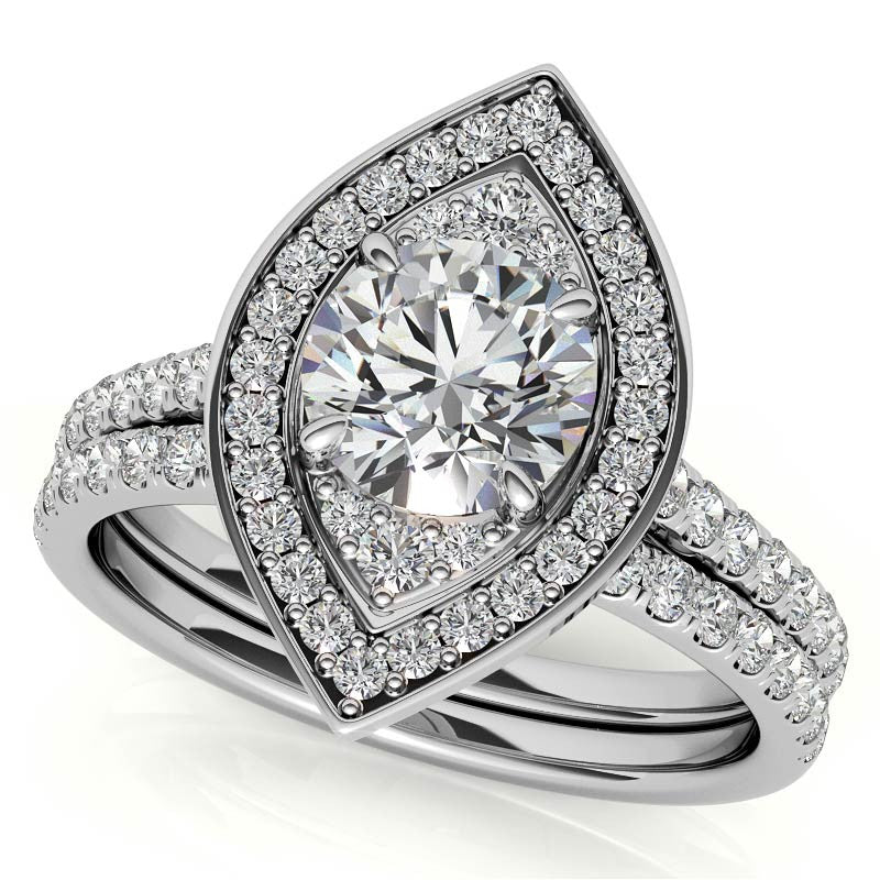 Marquise Halo Shaped Round Brilliant Moissanite Engagement Ring