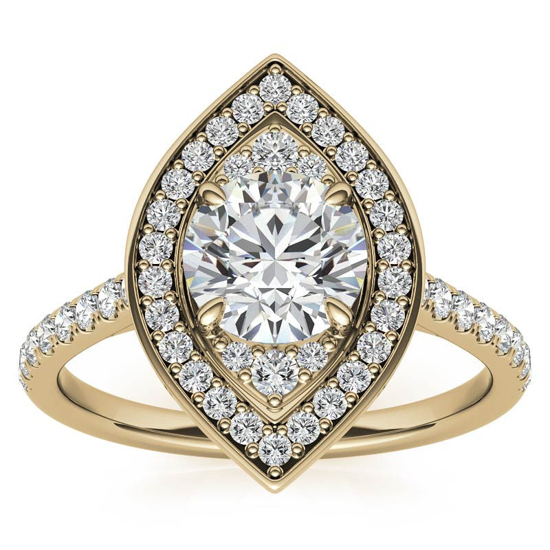 Marquise Halo Shaped Round Brilliant Moissanite Engagement Ring