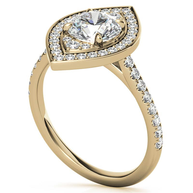 Marquise Halo Shaped Round Brilliant Moissanite Engagement Ring