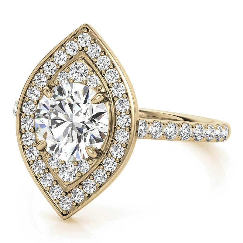 Marquise Halo Shaped Round Brilliant Moissanite Engagement Ring