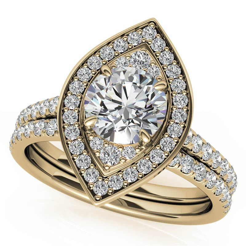 Marquise Halo Shaped Round Brilliant Moissanite Engagement Ring