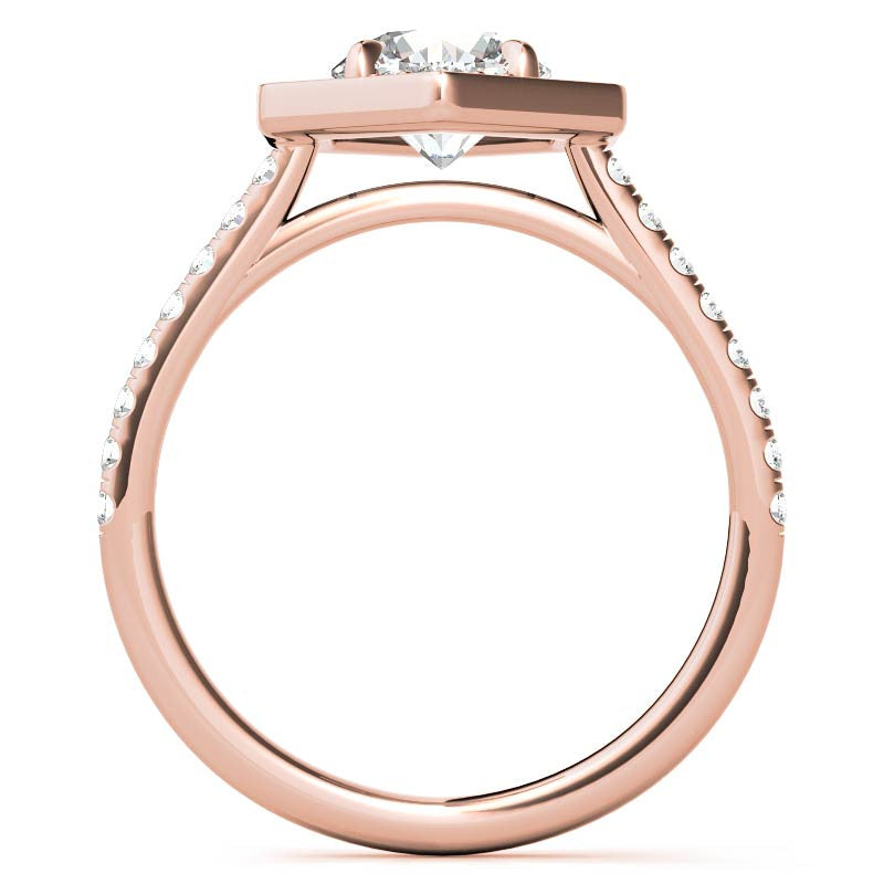 Hexagon Halo Shaped Round Brilliant Moissanite Engagement Ring
