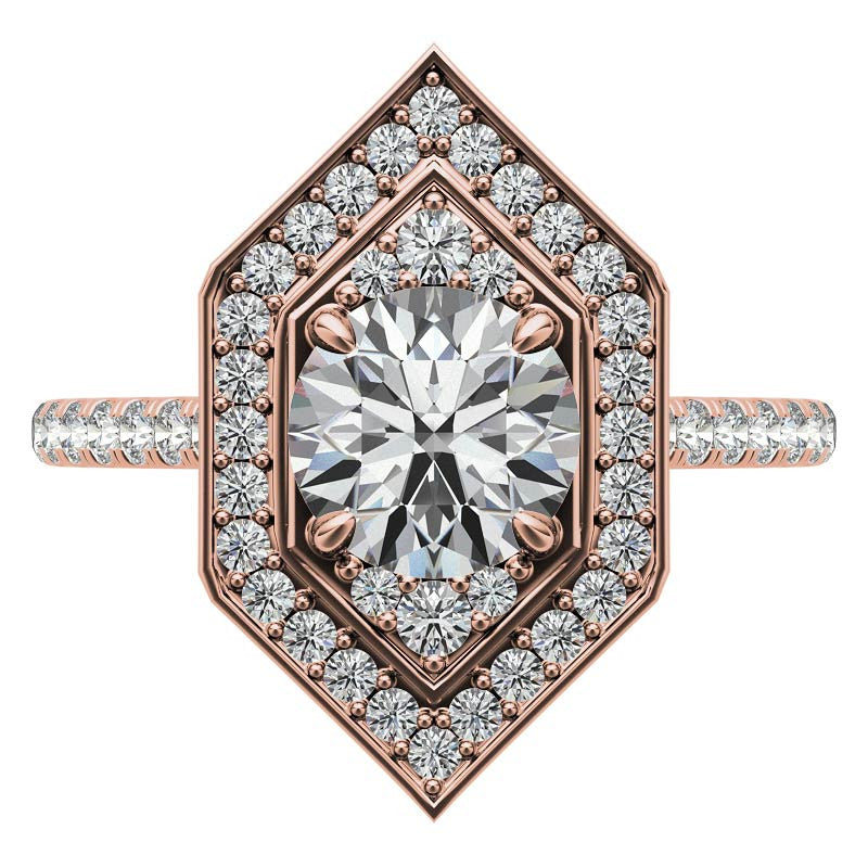 Hexagon Halo Shaped Round Brilliant Moissanite Engagement Ring