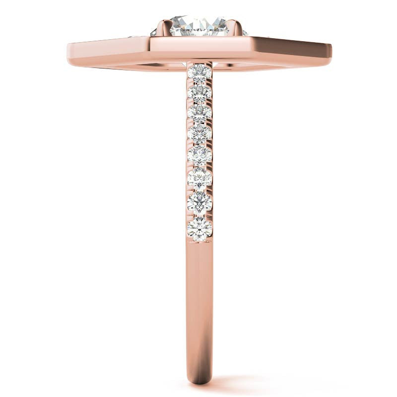 Hexagon Halo Shaped Round Brilliant Moissanite Engagement Ring