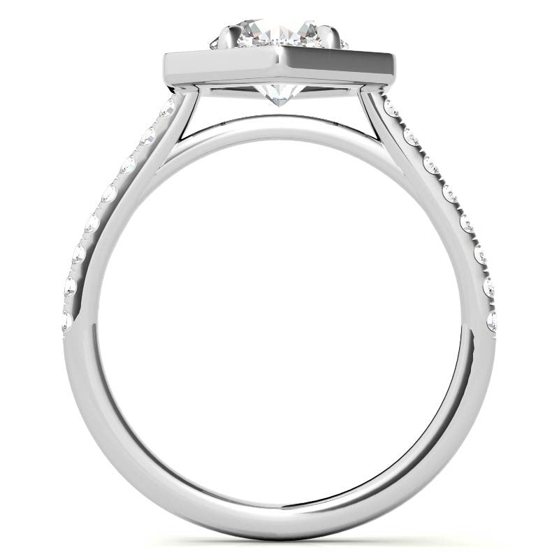 Hexagon Halo Shaped Round Brilliant Moissanite Engagement Ring
