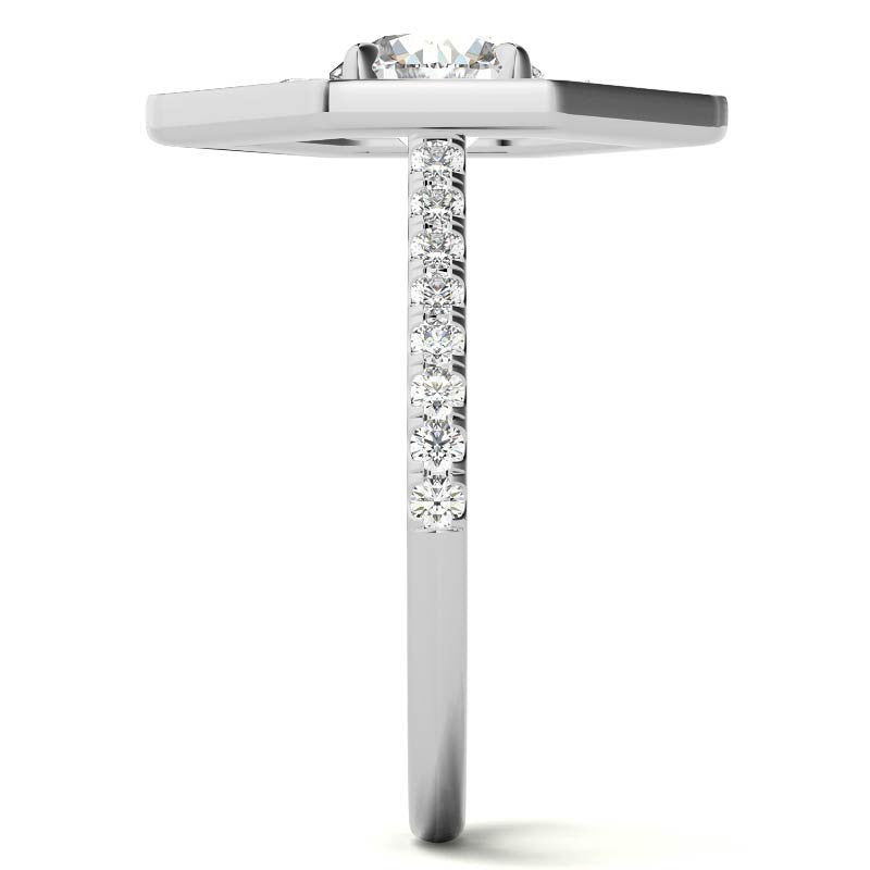 Hexagon Halo Shaped Round Brilliant Moissanite Engagement Ring