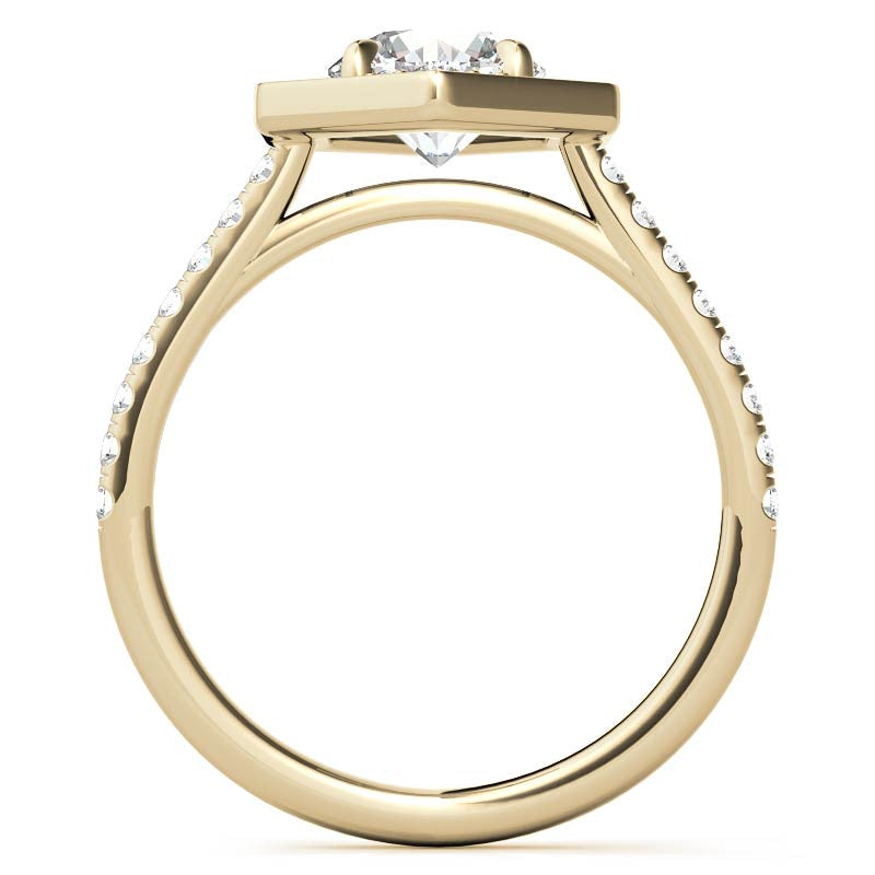 Hexagon Halo Shaped Round Brilliant Moissanite Engagement Ring