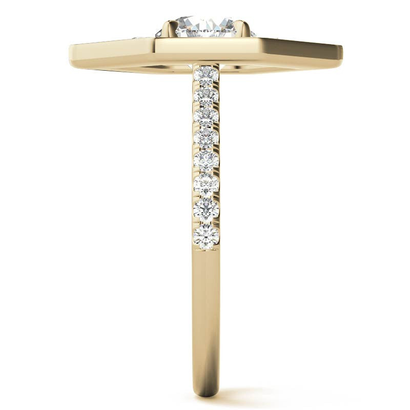 Hexagon Halo Shaped Round Brilliant Moissanite Engagement Ring