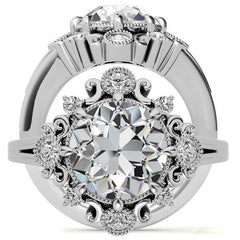 Antique Inspired Round Scroll Moissanite Halo Engagement Ring