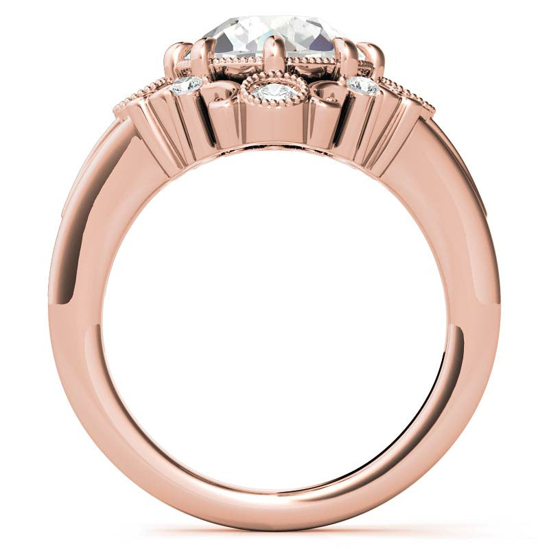 Antique Inspired Round Scroll Moissanite Halo Engagement Ring