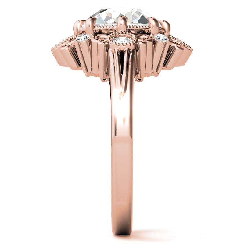Antique Inspired Round Scroll Moissanite Halo Engagement Ring
