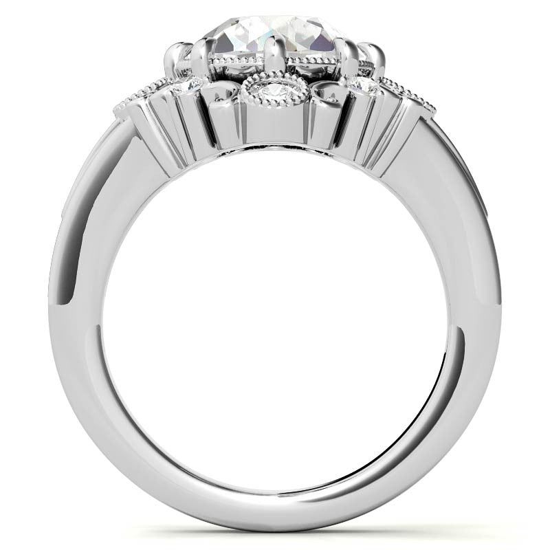 Antique Inspired Round Scroll Moissanite Halo Engagement Ring