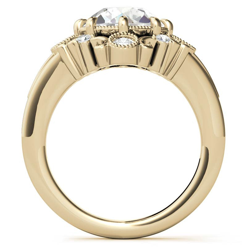 Antique Inspired Round Scroll Moissanite Halo Engagement Ring
